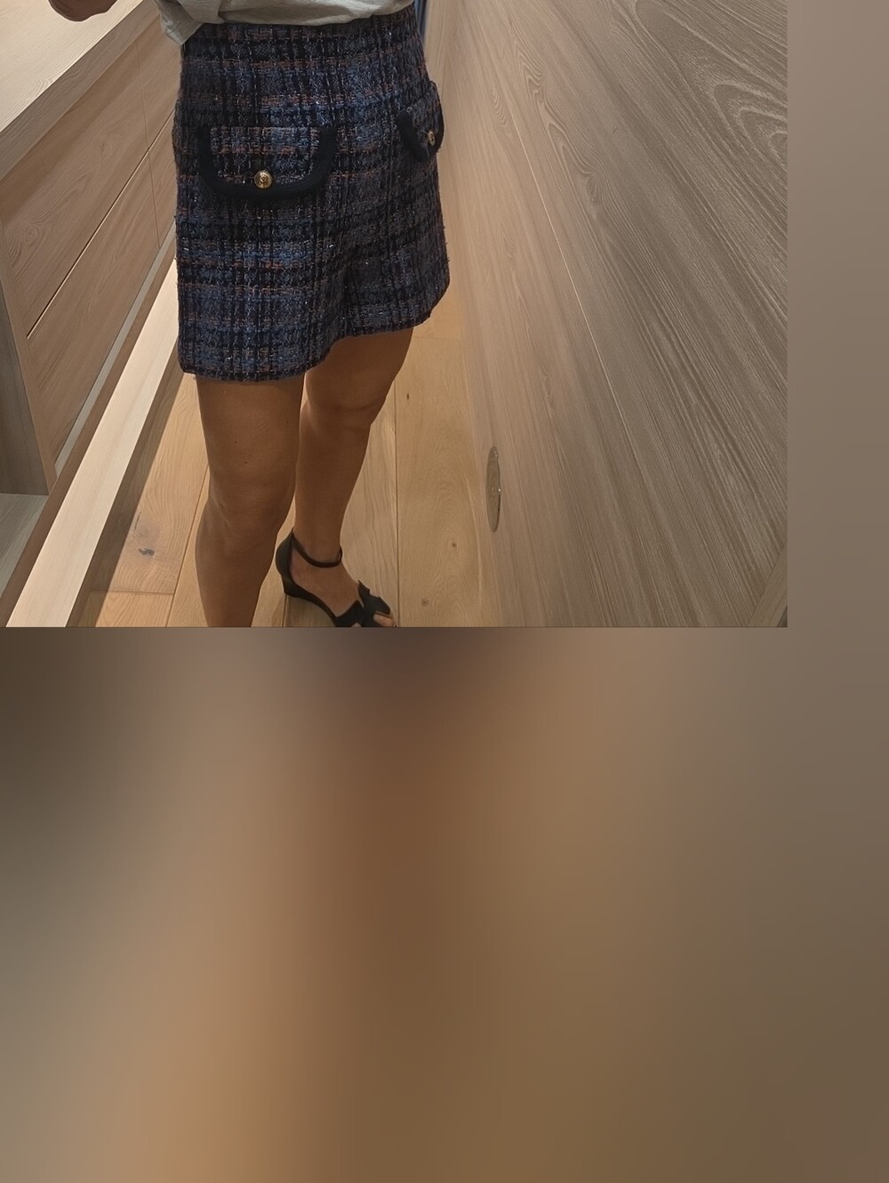 Sandro Navy and Black Tweed Mini Skirt with Gold Button Pockets